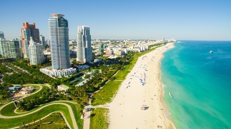 south beach, miami beach. florida. aerial view. paradise. south pointe park and pier