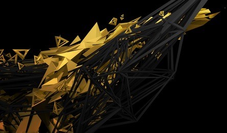 abstract 3d rendering of chaotic plexus surface. contemporary background with futuristic polygonal shape. distorted low poly object with sharp lines.