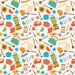 cute seamless pattern with kitchen tools. cooking utensils background. vector illustration