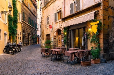 view of old cozy street in rome, italy. architecture and landmark of rome. postcard of rome.
