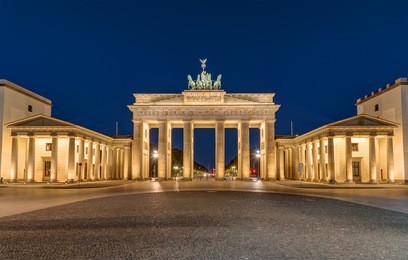 berlin's most famous landmark, the brandenburg gate, at night, germany