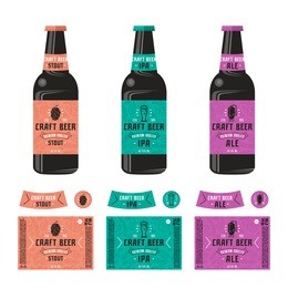 set of templates label for craft beer. print on color background and presentation on the bottle