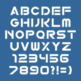 futuristic bold white simple font on blue background