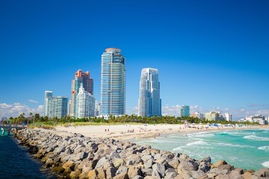 south beach, miami beach. florida. aerial view. paradise. south pointe park and pier