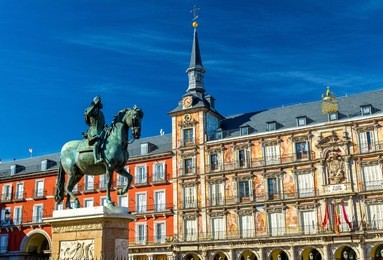 statue of philip iii on plaza mayor in madrid - spain.