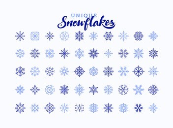 50 snowflake winter set of black isolated nine icon silhouette on white background