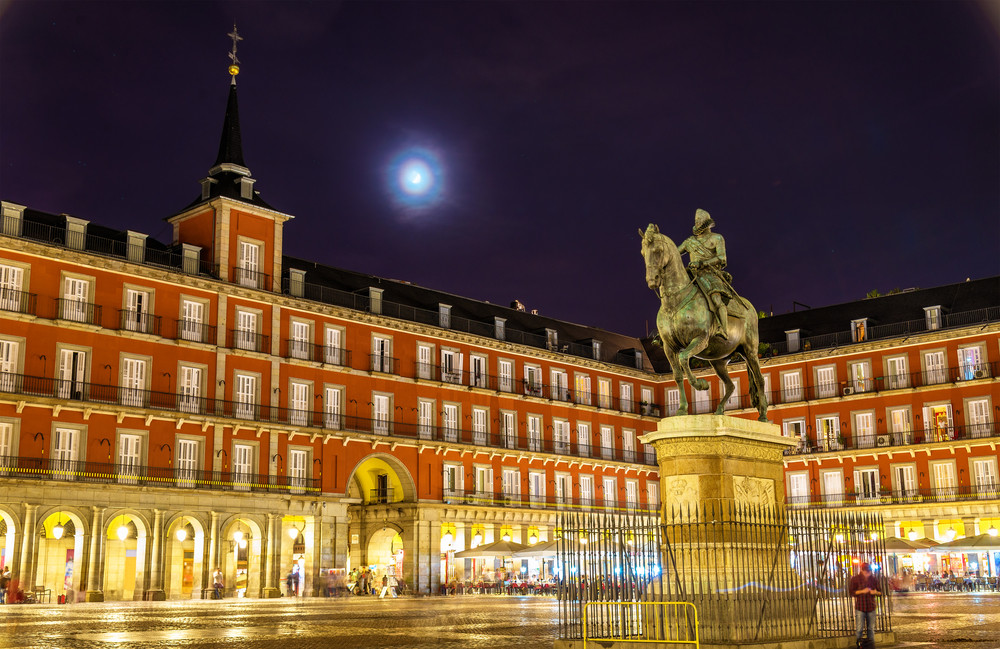 statue of philip iii on plaza mayor in madrid - spain.