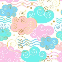 beautiful colorful clouds seamless pattern with golden texture. seamless pattern