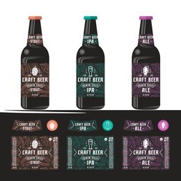 set of templates label for craft beer. print on a black or transparent background. presentation on the bottle