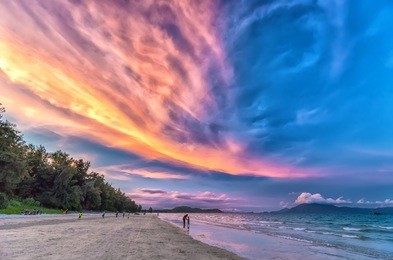 cloudy sunset scene on a beautiful beach