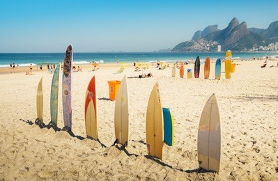 surfboards at ipanema beach, rio de janeiro, brazil