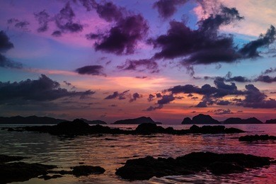 sunset on the beach "seven comando". sunset cloud at el-nido. beautifull sunset on palawan island. multicolor sunset from phillipines.