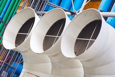 modern art as large tube fans blowing air at pompidou centre