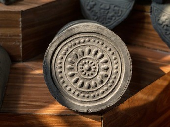 macro of chinese traditional style eaves tile.