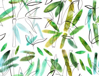 bamboo seamless pattern, hand drawn watercolor and liner