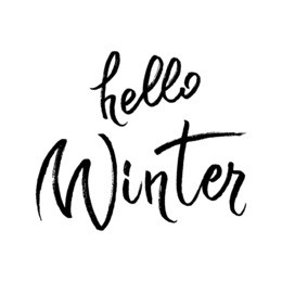 hello winter brush lettering calligraphy on white isolated. er text for cards, invitations, templates with hand drawn lettering. vector illustration stock vector.