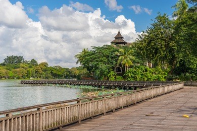 kandawgyi lake and park in yangon city, myanmar, travel asia