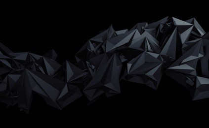 abstract 3d rendering of triangulated surface. contemporary background of futuristic polygonal shape. distorted low poly backdrop with sharp edges.