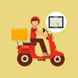 hand hold tablet delivery food boy vector illustration eps 10