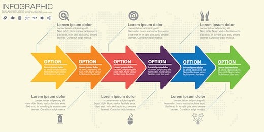 timeline infographics template with arrows, flowchart, workflow or process infographics, vector eps10 illustration
