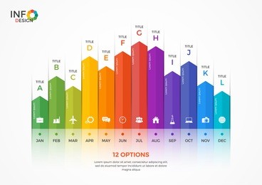 column chart infographic template with 12 options. 