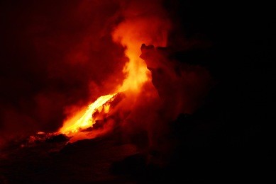 lava entry to ocean at big island, hawaii
