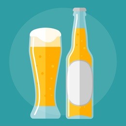 glass of beer and bottle flat icon.