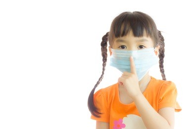 girl wearing a mask to prevent dust and germs.