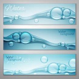 transparent water wave image with bubbles. vector illustration in light blue colours. purity and freshness concept. website abstract water background banner or header set.
