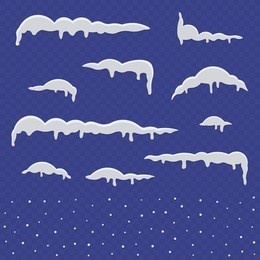 set of ice caps. snowdrifts, snow, elements winter decor. set of isolated snow cap. vector template in cartoon style for your design. snowfall and snowflakes vector illustration