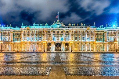 facade of the winter palace, house of the hermitage museum, iconic landmark in st. petersburg, russia