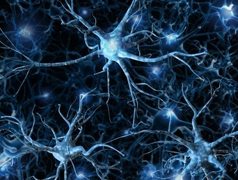 neural network on a dark blue background with light effects. 3d rendering. a high resolution. 