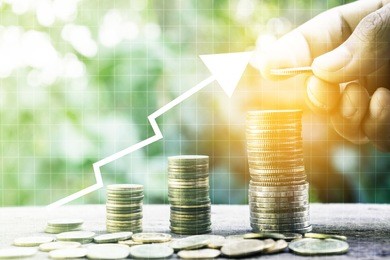 double exposure of hand pick coin for grow up business