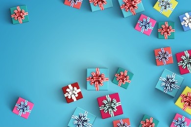 happy birthday and gift box on color background