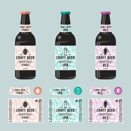 set of templates label for craft beer. print on white background. presentation on the bottle