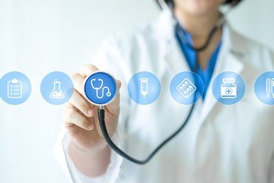 medicine doctor & nurse working with medical icons