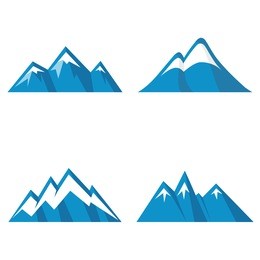 blue mountain icons on white background. set of ice mountains. illustration