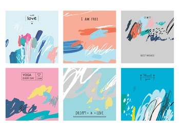 set of artistic creative universal cards. hand drawn textures. design for poster, card, invitation, placard, brochure, flyer. vector. isolated.