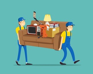 porters carry sofa. vector illustration.