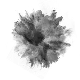 explosion of black powder, isolated on white background