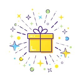 vector line style logo gift box with a firework. cute illustration of gift box present, greeting, surprise.