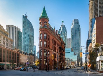 gooderham or flatiron building in downtown toronto - toronto, ontario, canada