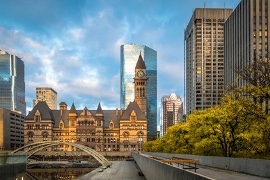 nathan phillips square and old city hall - toronto, ontario, canada