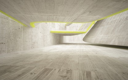 empty dark abstract grey concrete room smooth interior with yellow lines. architectural background. 3d illustration and rendering