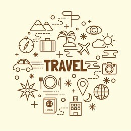 travel minimal thin line icons set, vector illustration design elements