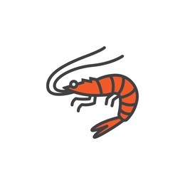 shrimp, prawn line icon, filled outline vector sign, linear colorful pictogram isolated on white. logo illustration