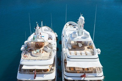 port hercules, people sunbathe on yachts, luxuriate in a jacuzzi onboard the yacht, sunny day, megayachts
