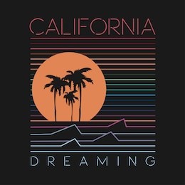 vector illustration on the theme of surfing and surf. slogan: california dreaming.  typography, t-shirt graphics, poster, banner, flyer; print, postcard