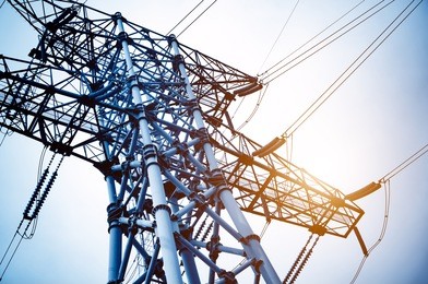 high voltage post.high-voltage tower sky background.