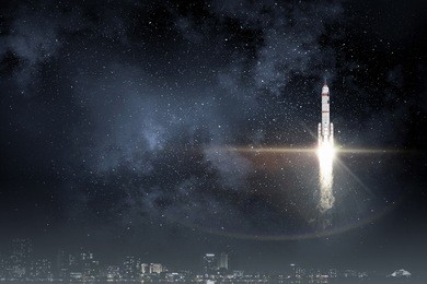 rocket space ship . mixed media